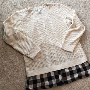 Maternity cable knit buffalo plaid sweater